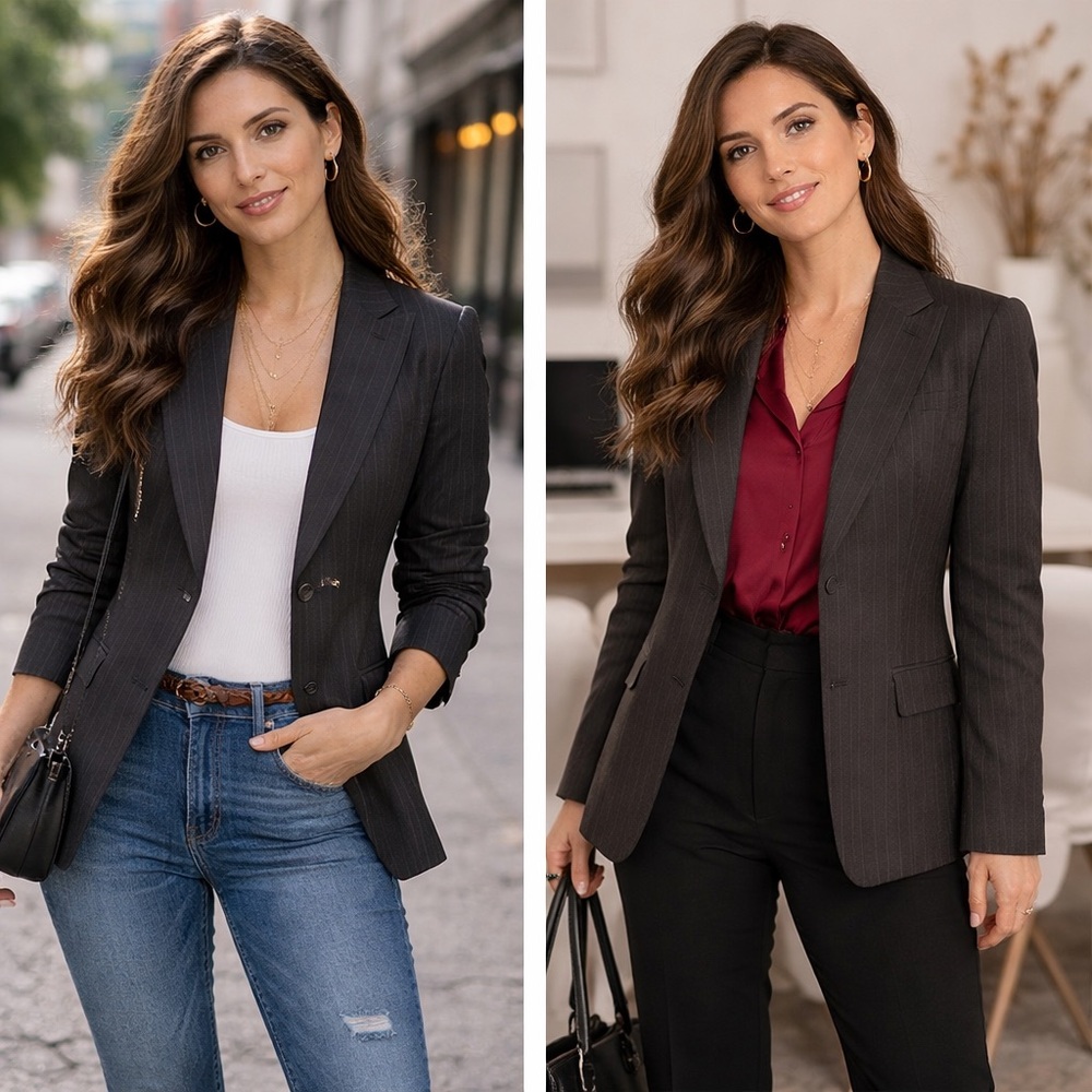 Ann Taylor LOFT Black Pinstripe Blazer Career Office Chic Sz 0 Quiet Luxury